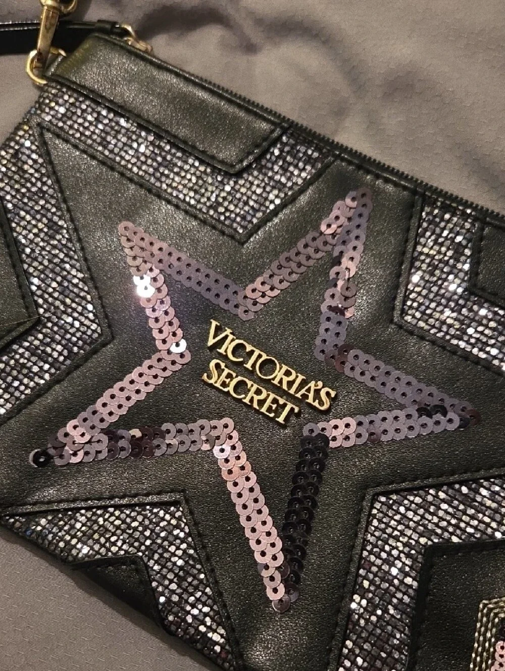 Victoria's Secret Black Wristlet with Silver Sequined Star